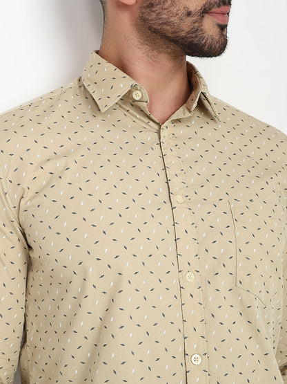 Parx Men Brown Printed Slim Fit Cotton Casual Shirt
