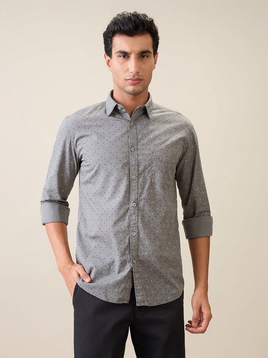 Parx Men Grey Printed Slim Fit Cotton Casual Shirt