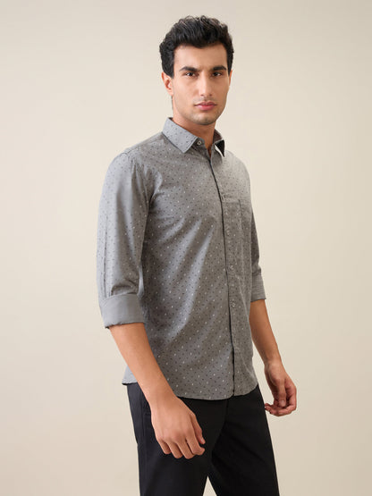 Parx Men Grey Printed Slim Fit Cotton Casual Shirt