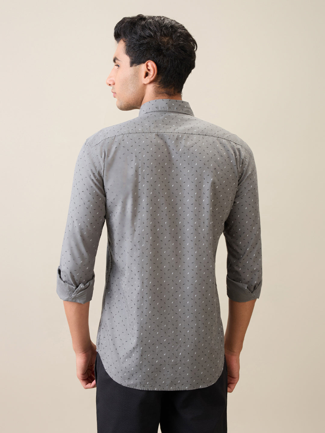 Parx Men Grey Printed Slim Fit Cotton Casual Shirt