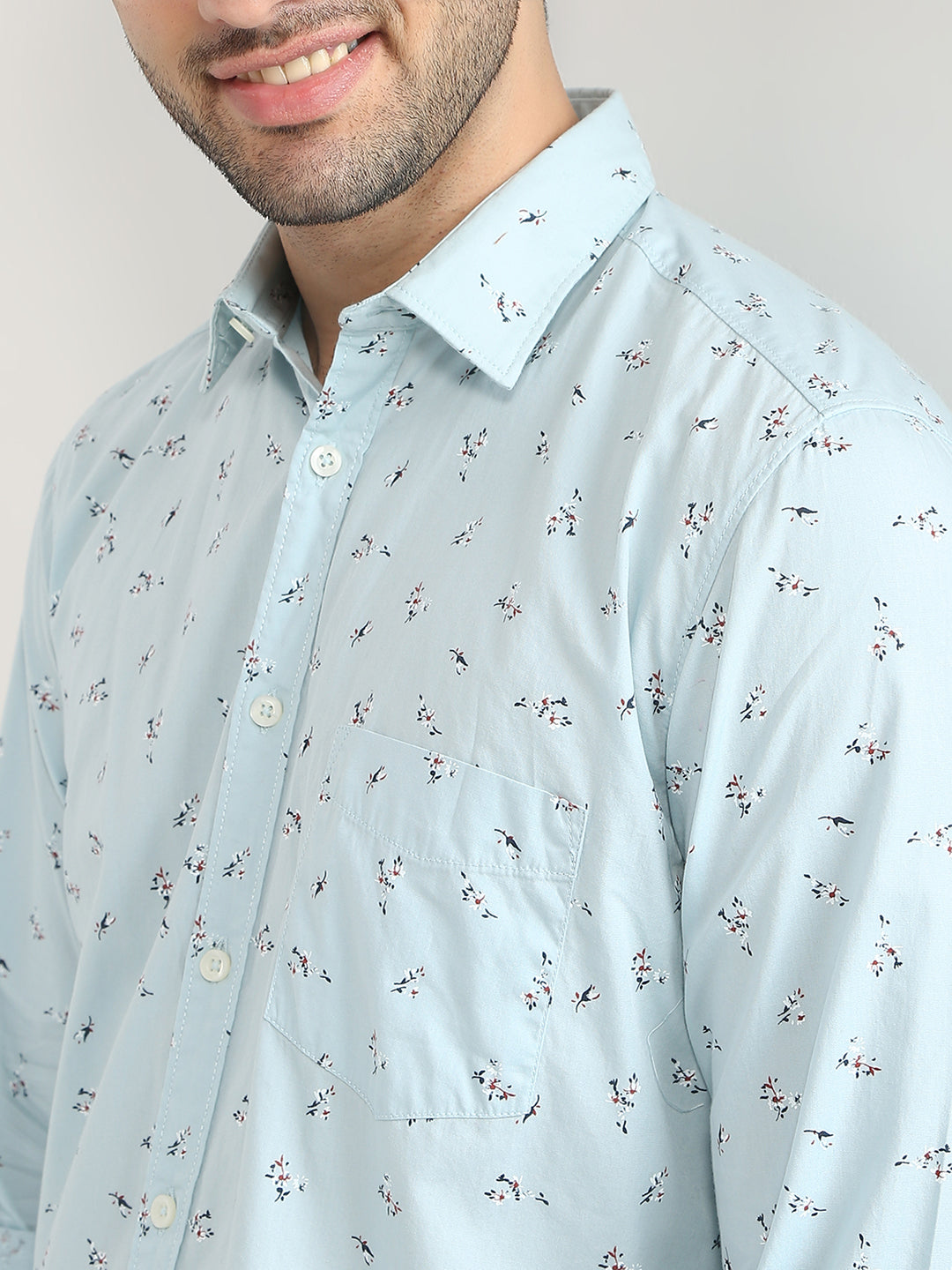 Parx Men Blue Printed Slim Fit Cotton Casual Shirt