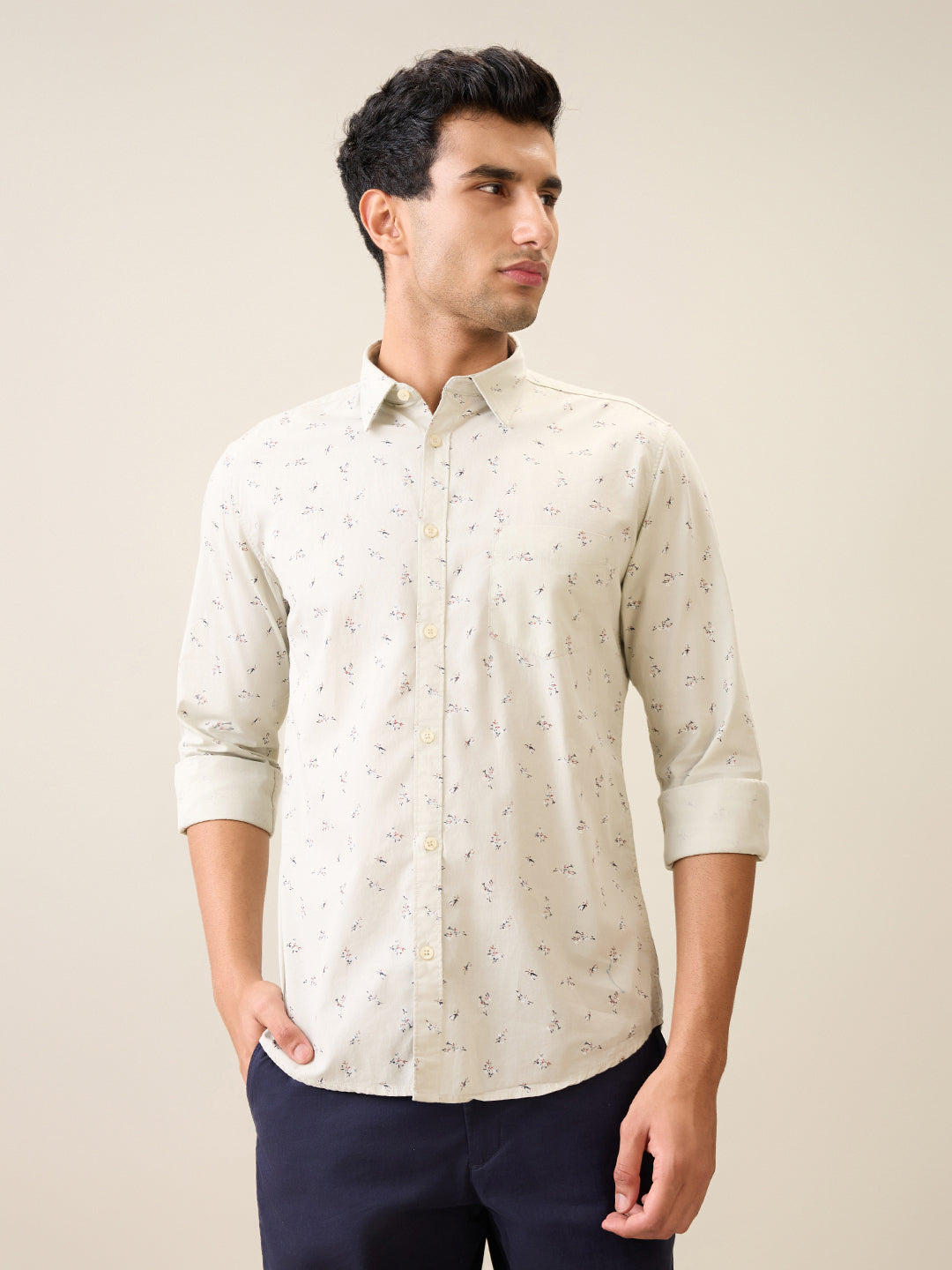 Parx Men Brown Printed Slim Fit Cotton Casual Shirt