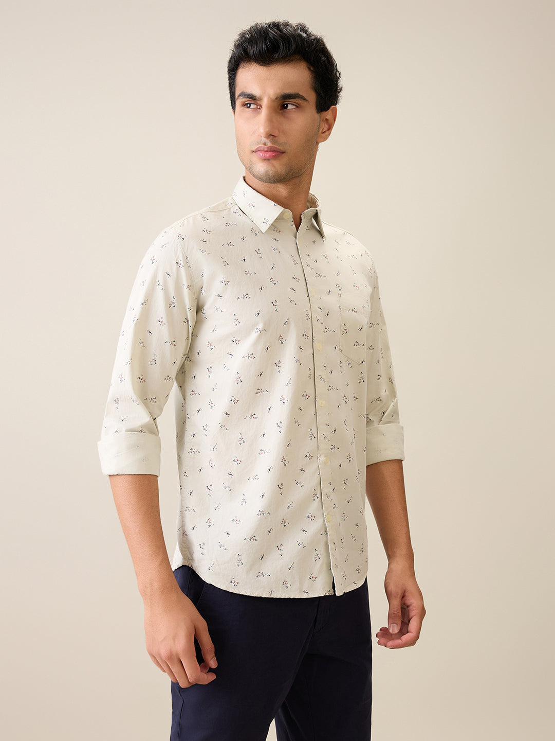 Parx Men Brown Printed Slim Fit Cotton Casual Shirt