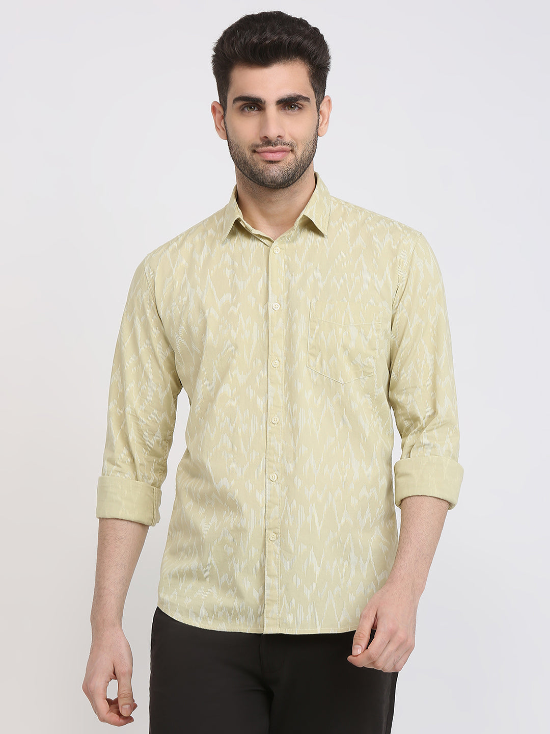Parx Men Khaki Printed Slim Fit Cotton Casual Shirt