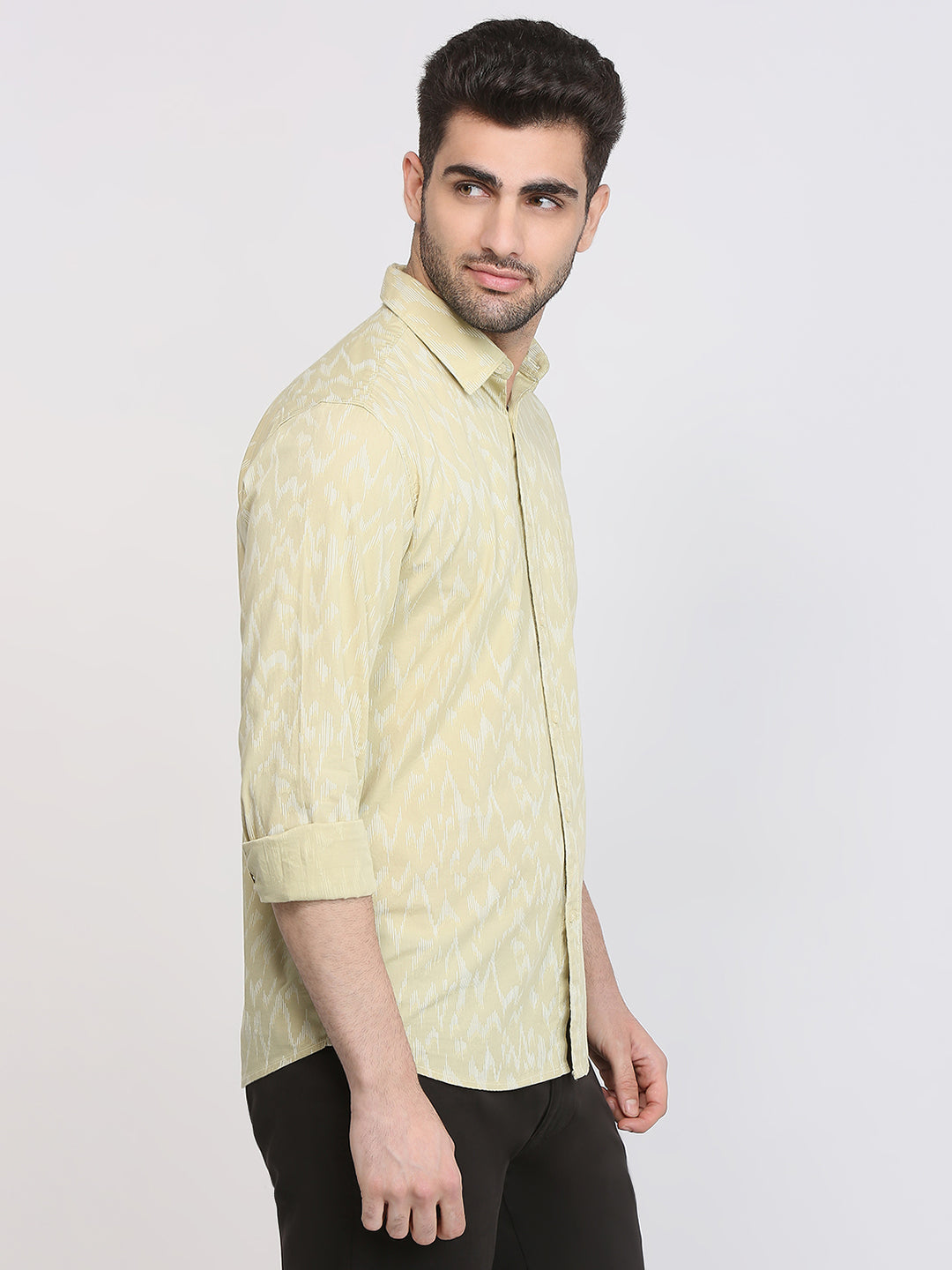 Parx Men Khaki Printed Slim Fit Cotton Casual Shirt