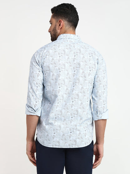 Parx Men Blue Printed Slim Fit Cotton Casual Shirt