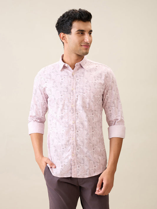 Parx Men Pink Printed Slim Fit Cotton Casual Shirt