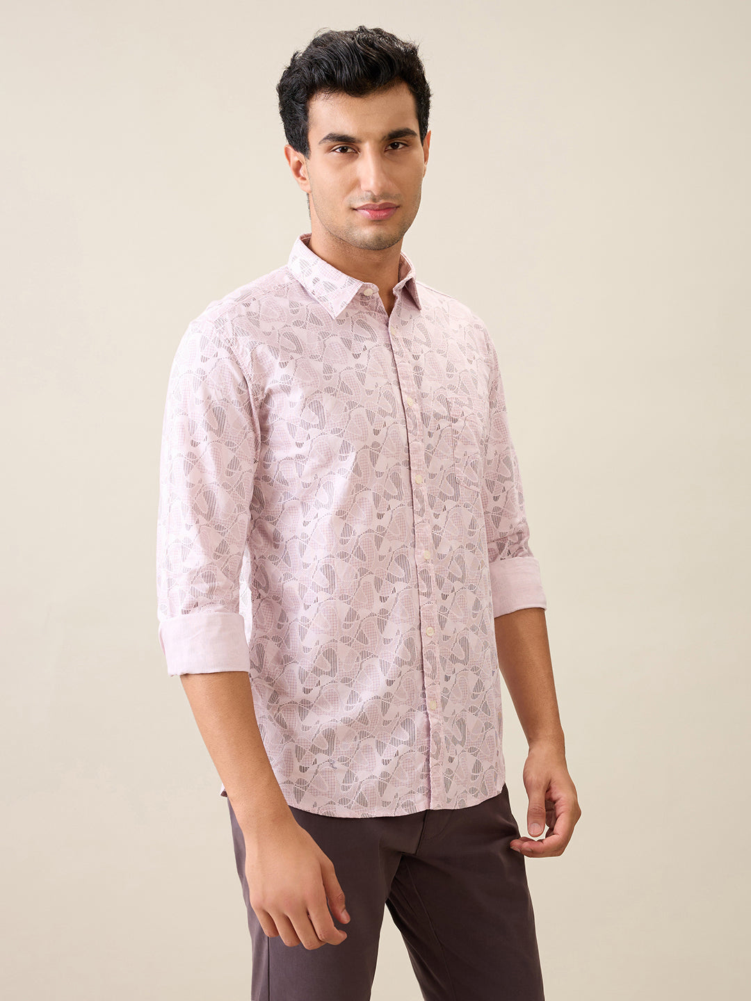 Parx Men Pink Printed Slim Fit Cotton Casual Shirt