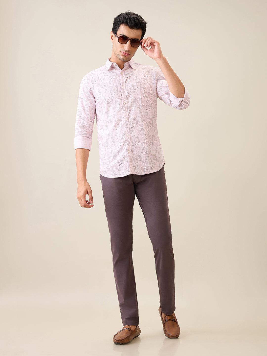 Parx Men Pink Printed Slim Fit Cotton Casual Shirt