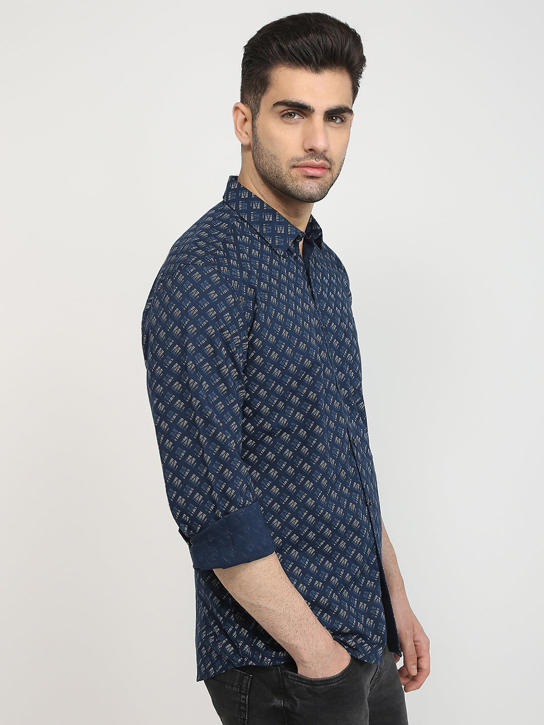 Parx Men Blue Printed Slim Fit Cotton Casual Shirt