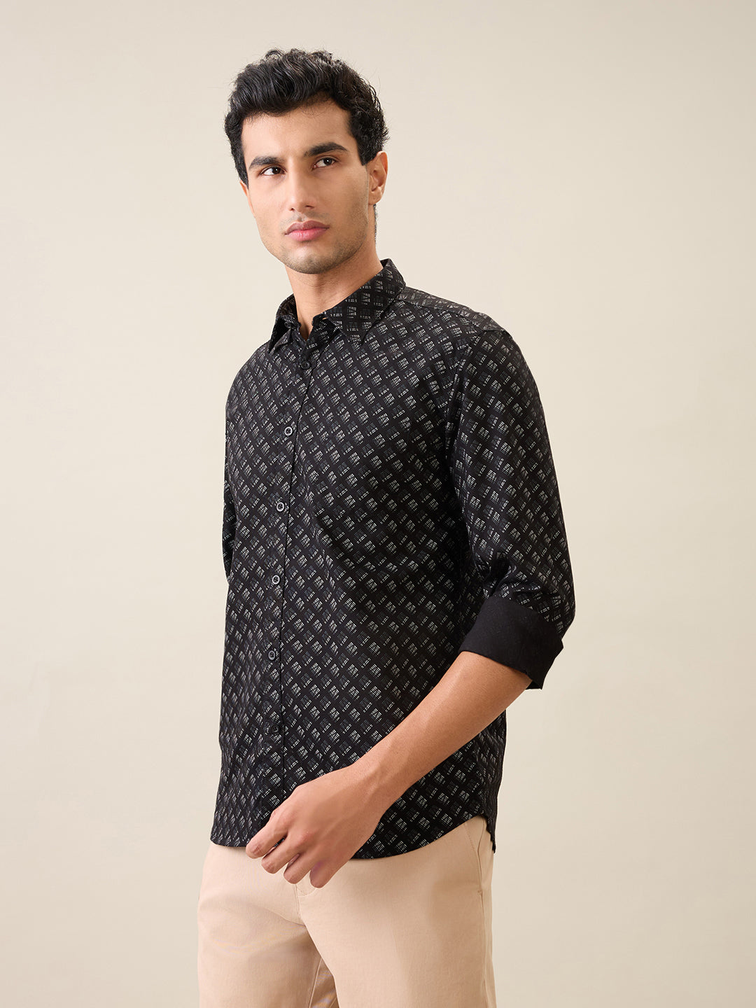 Parx Men Black Printed Slim Fit Cotton Casual Shirt