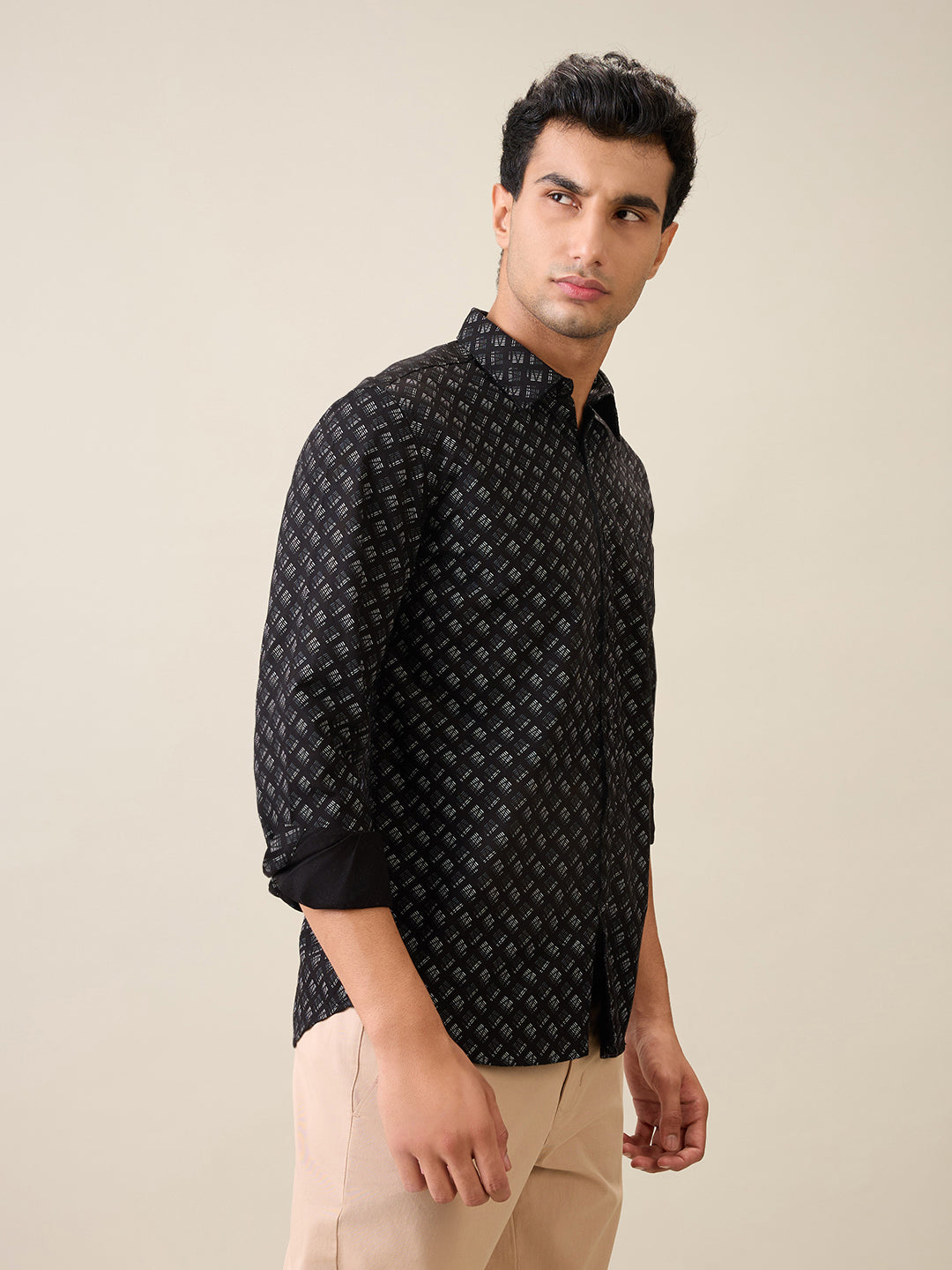 Parx Men Black Printed Slim Fit Cotton Casual Shirt