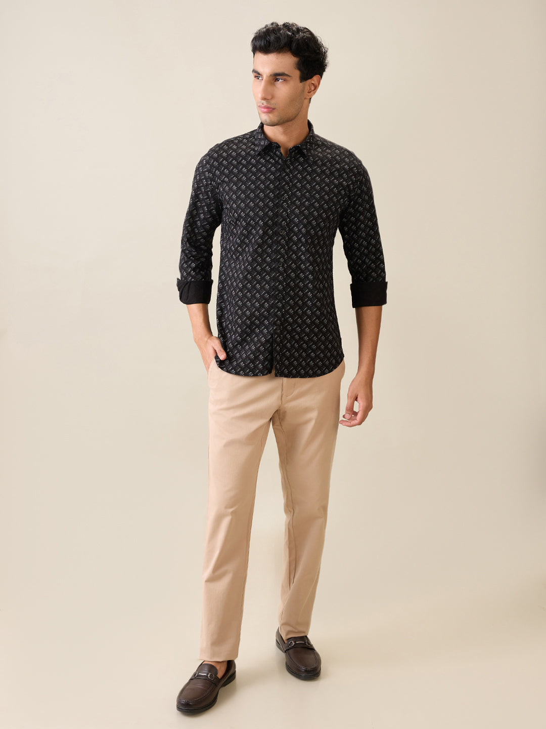 Parx Men Black Printed Slim Fit Cotton Casual Shirt