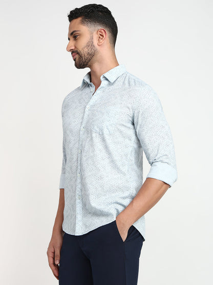Parx Men Blue Printed Slim Fit Cotton Casual Shirt
