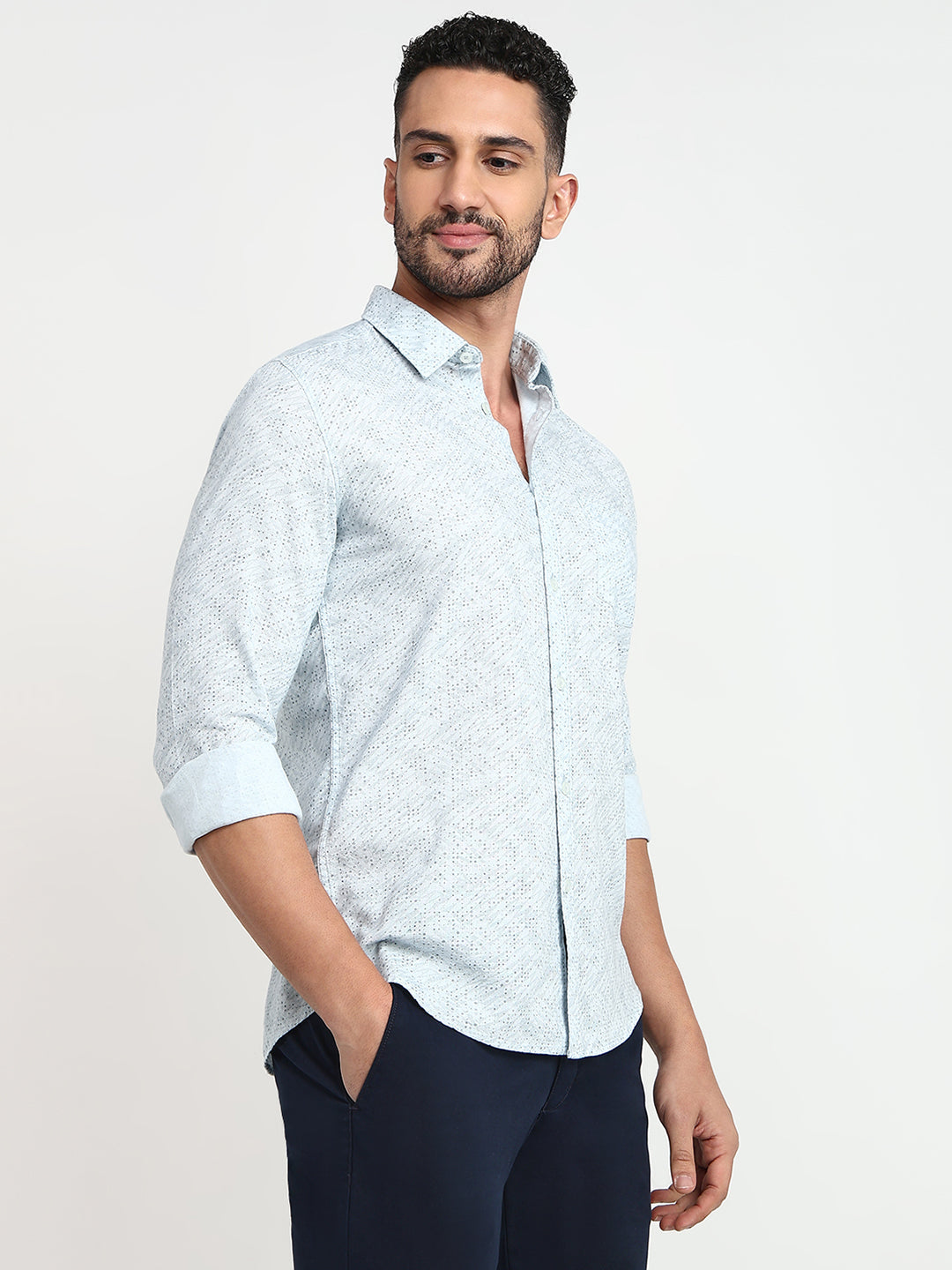 Parx Men Blue Printed Slim Fit Cotton Casual Shirt