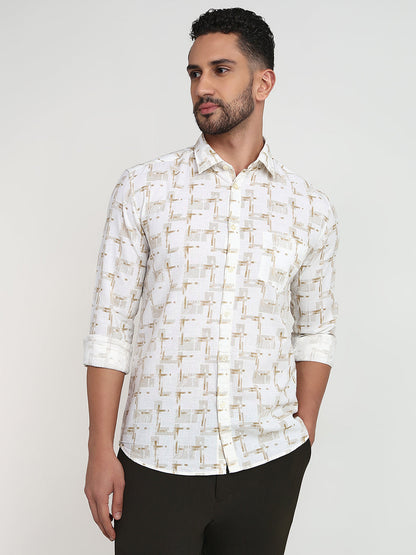 Parx Men Brown Printed Slim Fit Cotton Casual Shirt