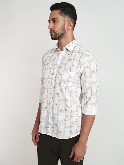 Parx Men Brown Printed Slim Fit Cotton Casual Shirt