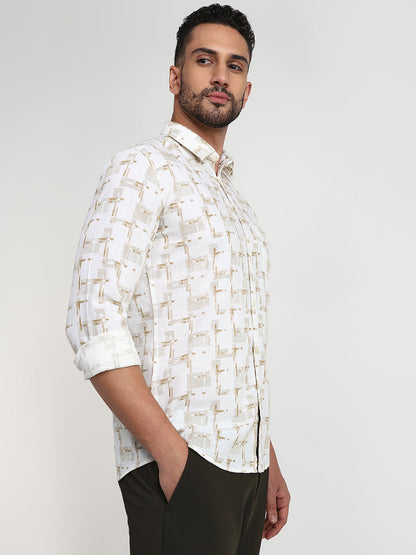 Parx Men Brown Printed Slim Fit Cotton Casual Shirt