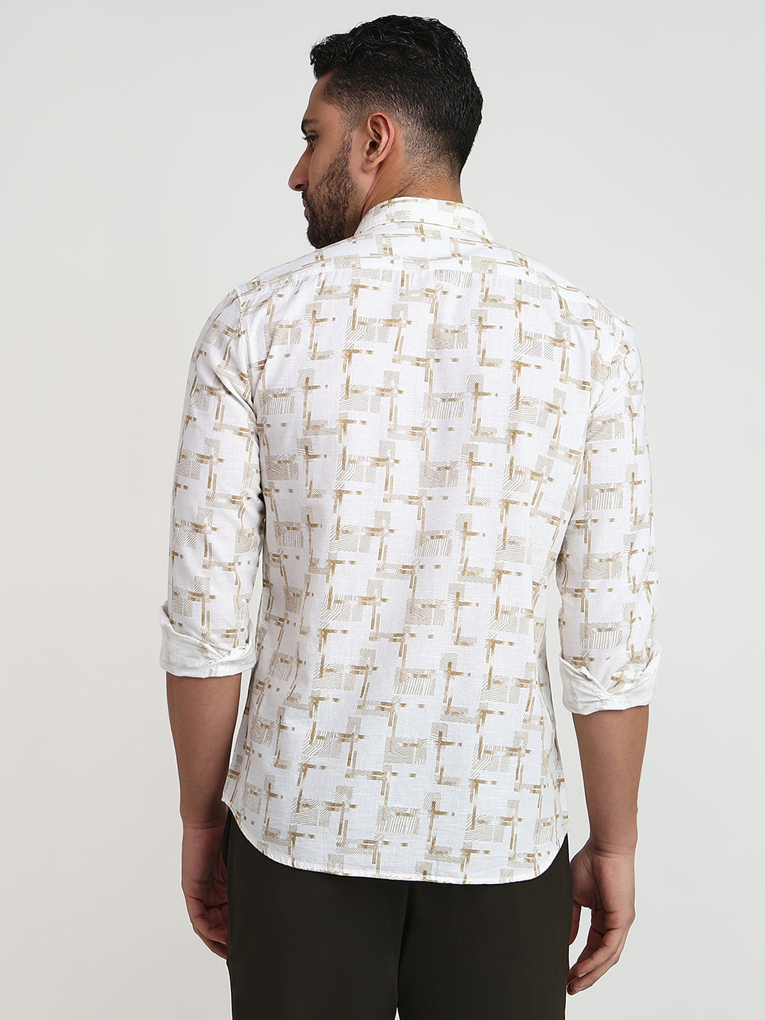 Parx Men Brown Printed Slim Fit Cotton Casual Shirt