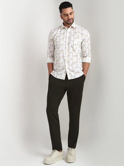 Parx Men Brown Printed Slim Fit Cotton Casual Shirt