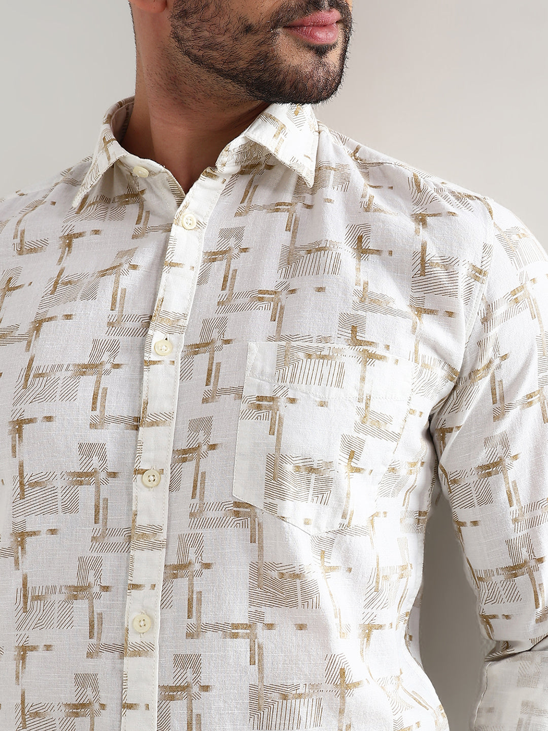 Parx Men Brown Printed Slim Fit Cotton Casual Shirt