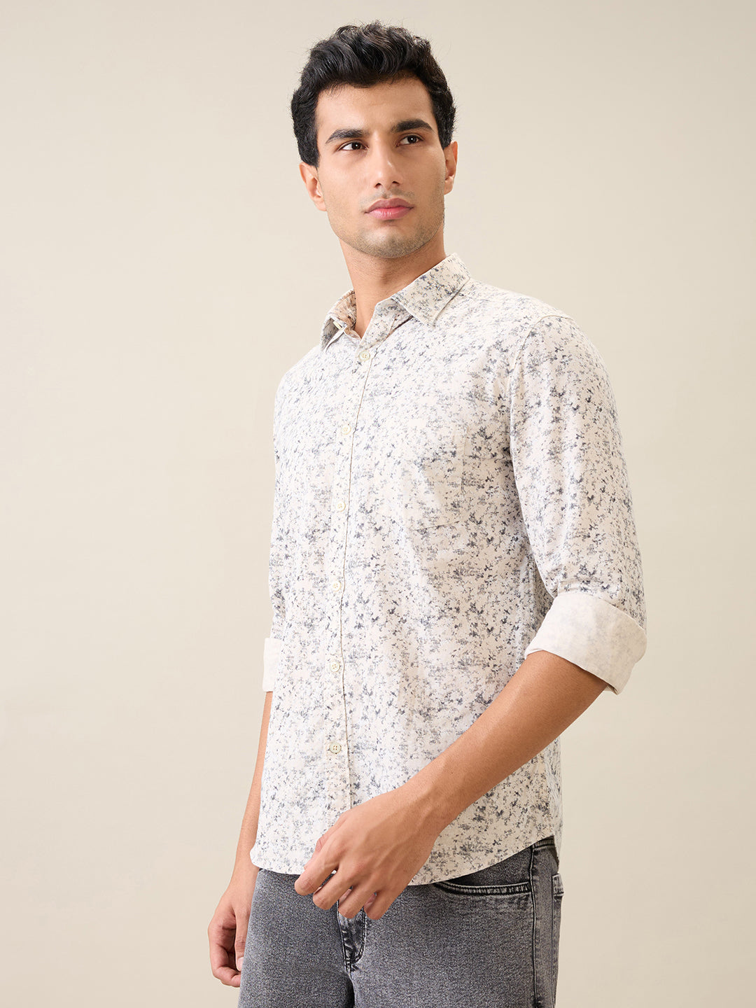 Parx Men Brown Printed Slim Fit Cotton Casual Shirt