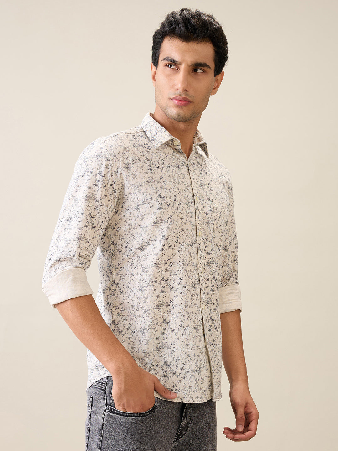 Parx Men Brown Printed Slim Fit Cotton Casual Shirt