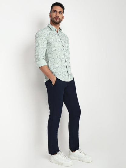 Parx Men Green Printed Slim Fit Cotton Casual Shirt