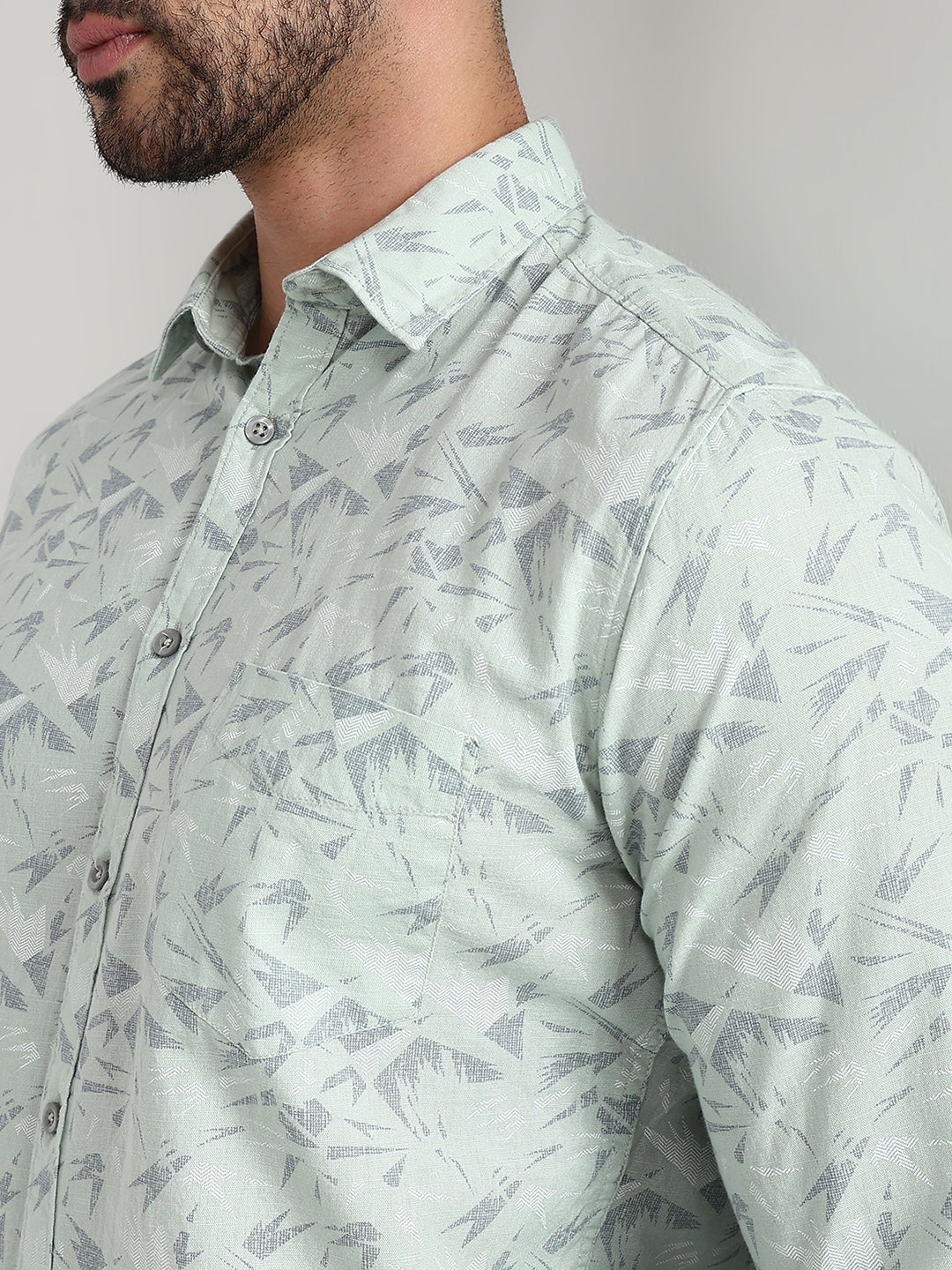 Parx Men Green Printed Slim Fit Cotton Casual Shirt