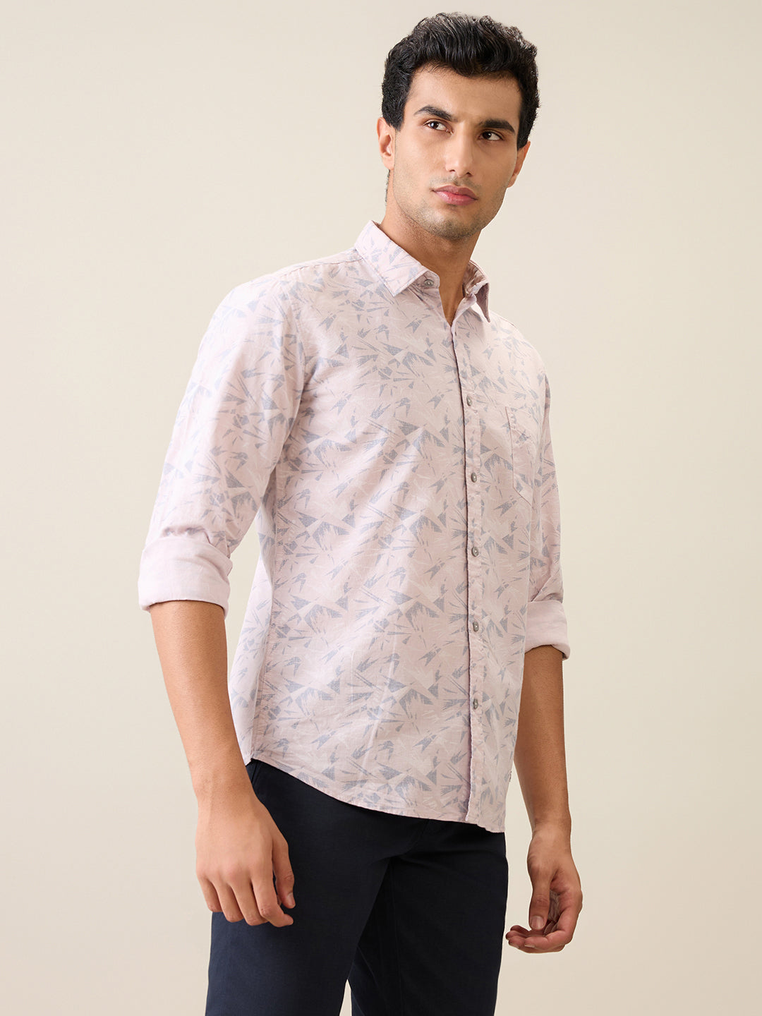 Parx Men Pink Printed Slim Fit Cotton Casual Shirt