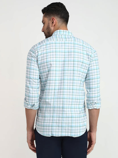 Parx Men Blue Checks Slim Fit Cotton Blend Casual Shirt