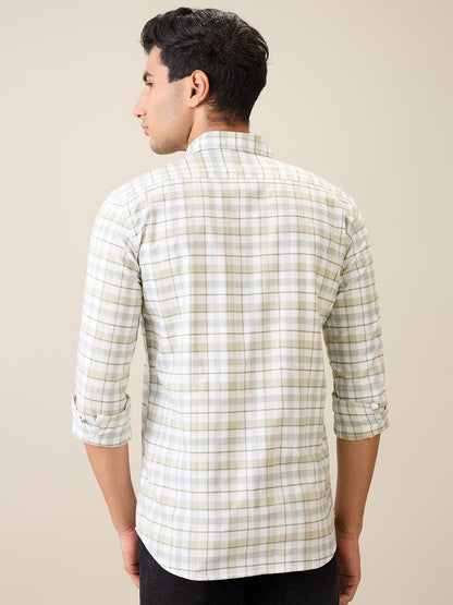 Parx Men Green Checks Slim Fit Cotton Blend Casual Shirt