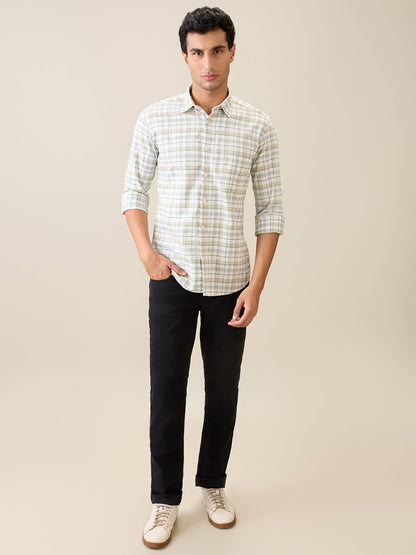 Parx Men Green Checks Slim Fit Cotton Blend Casual Shirt