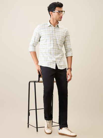 Parx Men Green Checks Slim Fit Cotton Blend Casual Shirt