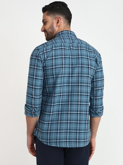 Parx Men Blue Checks Slim Fit Cotton Casual Shirt
