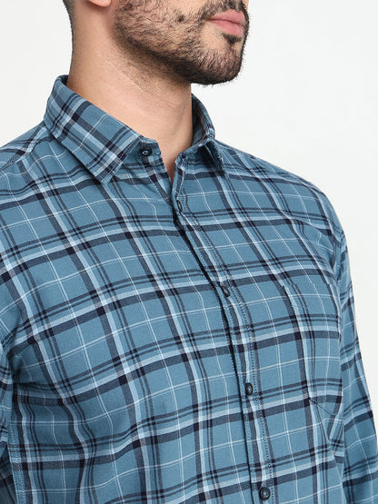 Parx Men Blue Checks Slim Fit Cotton Casual Shirt