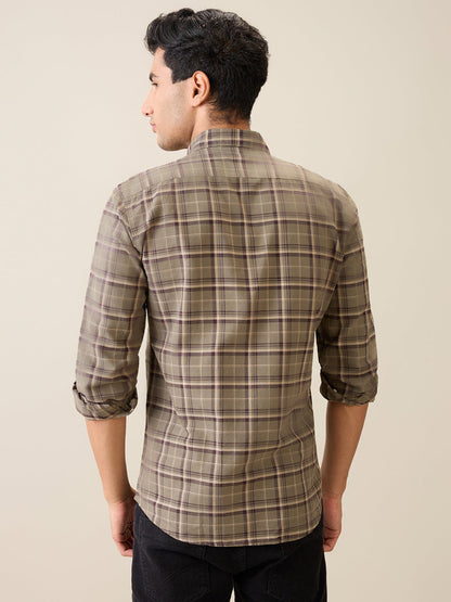 Parx Men Green Checks Slim Fit Cotton Casual Shirt