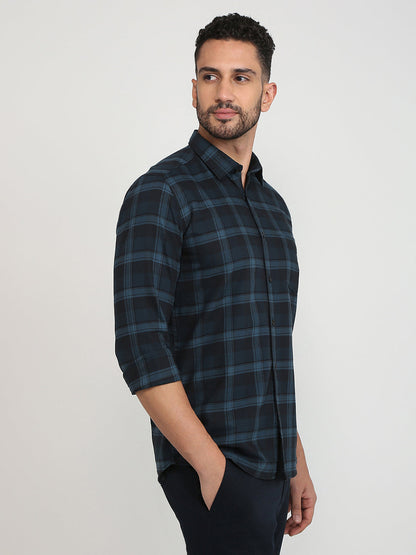 Parx Men Blue Checks Slim Fit Cotton Casual Shirt