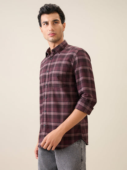 Parx Men Maroon Checks Slim Fit Cotton Casual Shirt