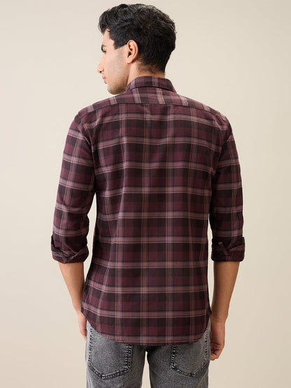 Parx Men Maroon Checks Slim Fit Cotton Casual Shirt