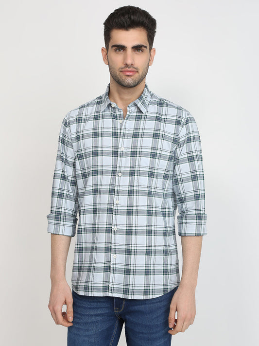 Parx Men Blue Checks Slim Fit Cotton Casual Shirt