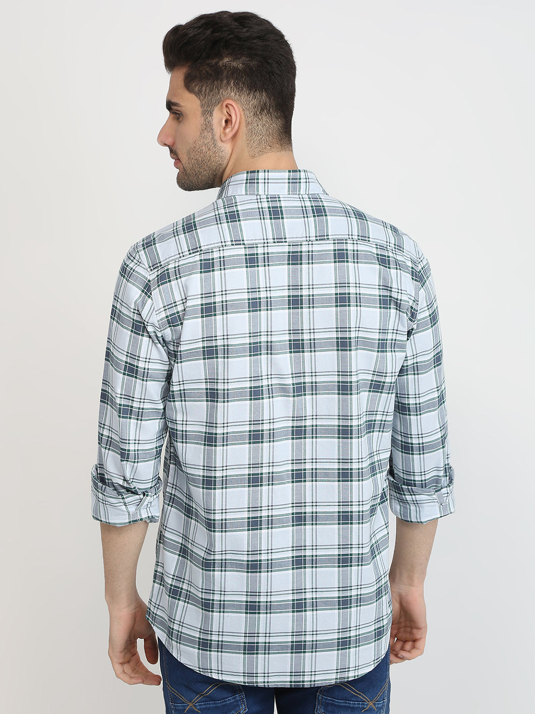 Parx Men Blue Checks Slim Fit Cotton Casual Shirt