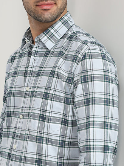 Parx Men Blue Checks Slim Fit Cotton Casual Shirt