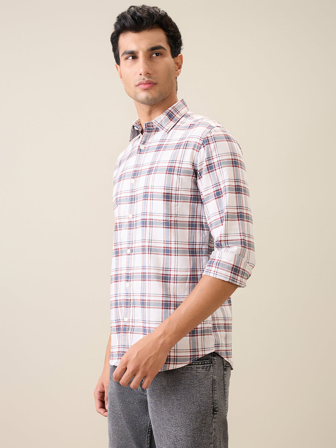 Parx Men Brown Checks Slim Fit Cotton Casual Shirt