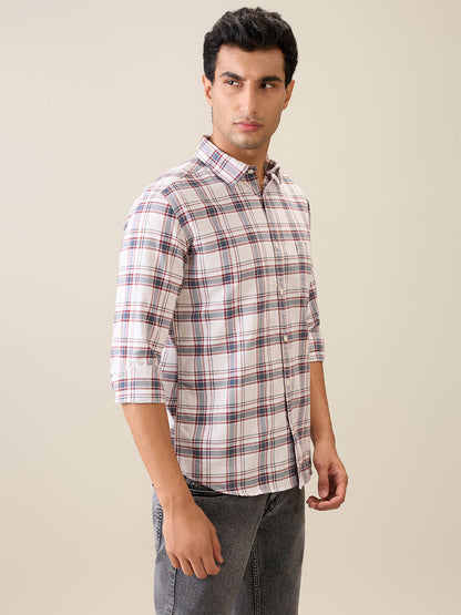 Parx Men Brown Checks Slim Fit Cotton Casual Shirt