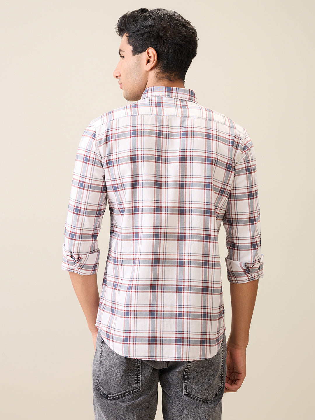 Parx Men Brown Checks Slim Fit Cotton Casual Shirt