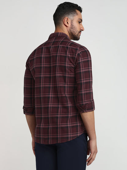 Parx Men Maroon Checks Slim Fit Cotton Casual Shirt
