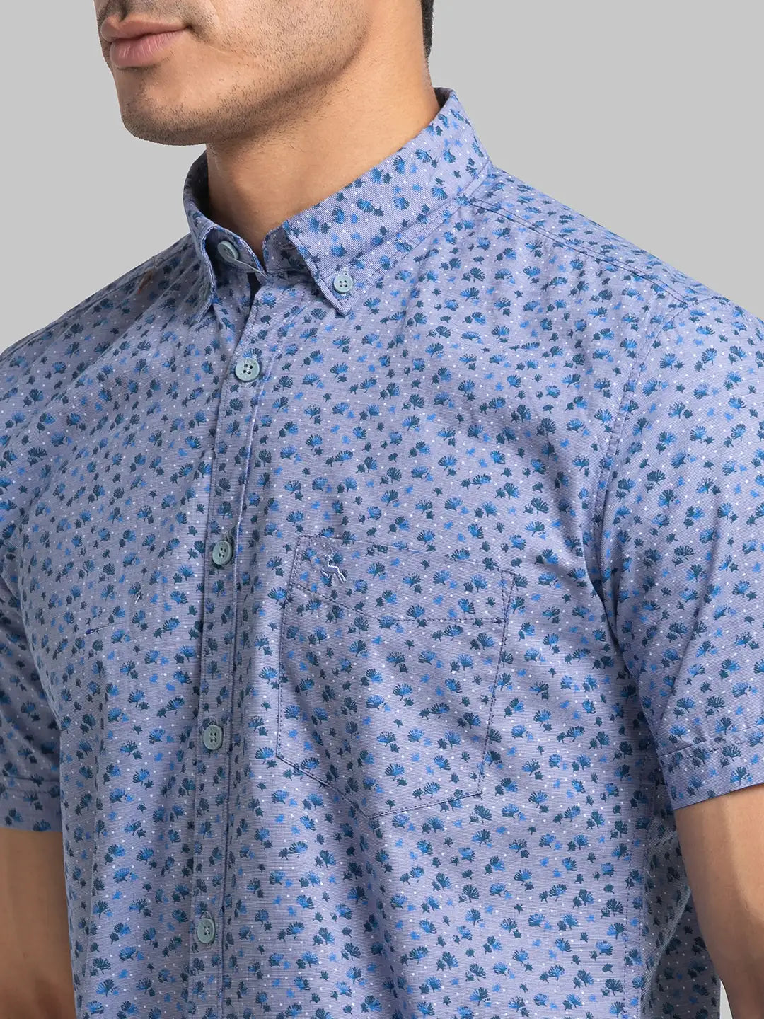 Men Blue Slim Fit Print Cotton Half Sleeve Shirts