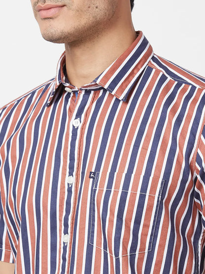 Parx Men Brown Print Slim Fit Cotton Half Sleeve Cutaway Collar Shirt