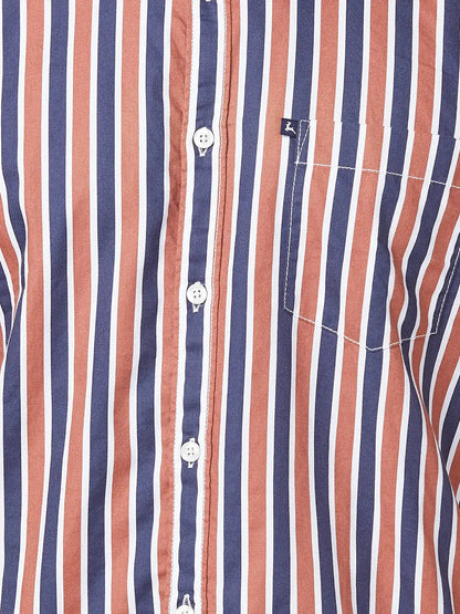 Parx Men Brown Print Slim Fit Cotton Half Sleeve Cutaway Collar Shirt